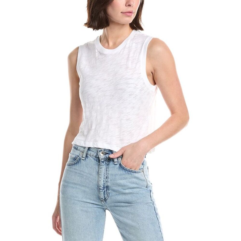 Atm Anthony Thomas Melillo Womens  Slub Sleeveless Schoolboy T-Shirt, White